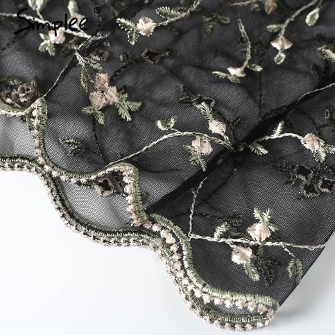 Mesh Top With Embroidered Flowers