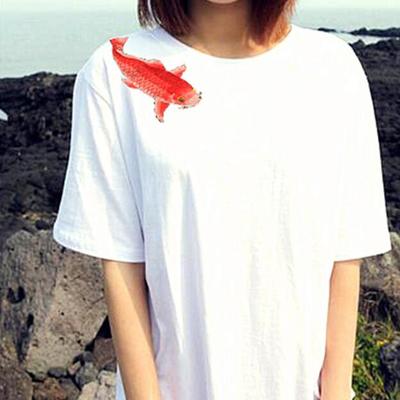 Free shipping carp embroidery unisex t-shirt