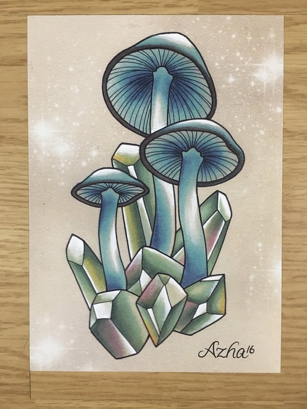 Blue Mushroom Watercolor Print