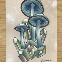 Blue Mushroom Watercolor Print