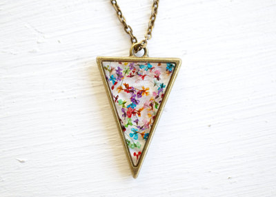 Real Pressed Flower and Resin Necklace in Party Mix (Reds, Oranges, Yellows, Greens, Blues, Purples, and Pinks Mix)