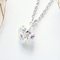 Real Dried Flowers in Moon Resin Necklace in Purples Whites and Mint - Thumbnail 1