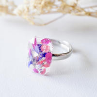 Real Pressed Flower and Resin Ring in Reds, Purples, Pinks, and White - Thumbnail 2