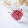 Real Pressed Flower and Resin Heart Ring in Red-3