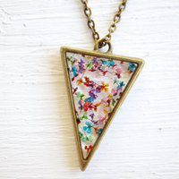 Real Pressed Flower and Resin Necklace in Party Mix (Reds, Oranges, Yellows, Greens, Blues, Purples, and Pinks Mix) - Thumbnail 2