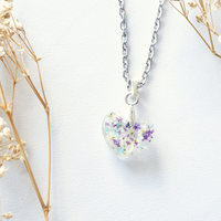 Real Dried Flowers in Moon Resin Necklace in Purples Whites and Mint - Thumbnail 4