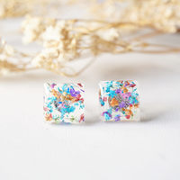 Real Dried Flowers and Resin Square Stud Earrings in Party Mix - Thumbnail 3