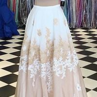 Two Piece Long Floor Length Prom Dress with Open Back Plus Size Teens Formal Gown - Thumbnail 1