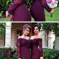 Long Sleeve Burgundy Bridesmaid Dresses, Sexy Mermaid Long Lace Bridesmaid/prom Dress, Off Shoulder Wedding Guest Dress,2017 prom dress - Thumbnail 2