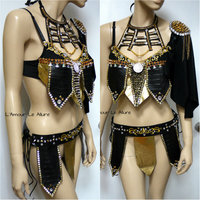 Sexy Black Gold Warrior Gladiator Dance Costume Bra Rave Wear Halloween Viking Middle Lands Medieval Renaissance - Thumbnail 4