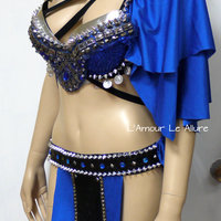 Blue and Silver Gypsy Gladiator Dance Costume Bra Rave Wear Halloween Middle Lands Viking Medieval Renaissance - Thumbnail 1