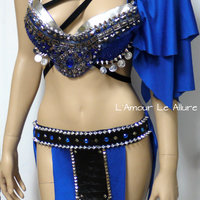 Blue and Silver Gypsy Gladiator Dance Costume Bra Rave Wear Halloween Middle Lands Viking Medieval Renaissance - Thumbnail 2