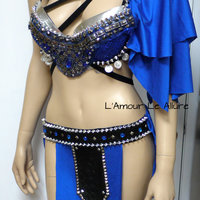 Blue and Silver Gypsy Gladiator Dance Costume Bra Rave Wear Halloween Middle Lands Viking Medieval Renaissance - Thumbnail 3