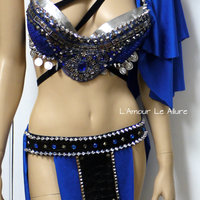 Blue and Silver Gypsy Gladiator Dance Costume Bra Rave Wear Halloween Middle Lands Viking Medieval Renaissance - Thumbnail 4