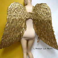 Large Silver Gold Rhinestone Angel Wings Cosplay Dance Costume Rave Bra Halloween Burlesque Show Girl Samba - Thumbnail 4