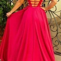 Sexy A-Line Backless Prom Dresses,Deep V-Neck Long Prom Evening Dress - Thumbnail 2
