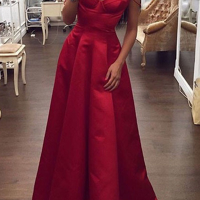 Off shoulder red satin prom dresses floor length women dresses - Thumbnail 5
