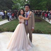 Luxury Black Girl Prom Dress New Two Pieces Crystal Beads Prom Dresses Sexy High Neck Crop Top Open Back Party Dresses Tulle Long Evening Gowns - Thumbnail 2