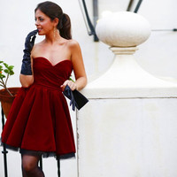 New Arrival Mini Short Prom Dresses For Homecoming Party Dress Pleated Burgundy Gown Velvet Prom Dresses - Thumbnail 2