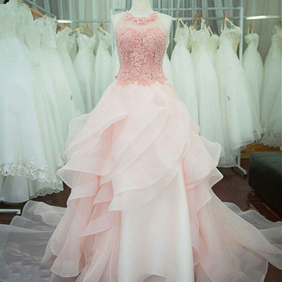 Scoop neck organza wedding dresses lace appliques floor length women bridal gowns