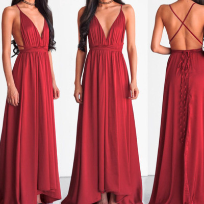 V-neck long chiffon prom dresses floor length women dresses - Thumbnail 5