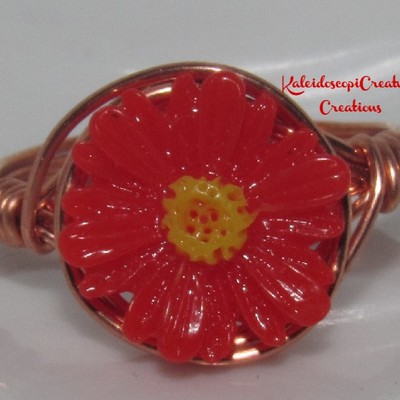 Red daisy sunflower ring