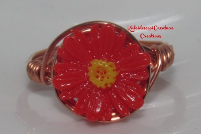 Red Daisy Sunflower Ring