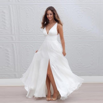 Sexy prom dress white chiffon a line evening dresses cheap cap sleeve prom dresses  - Thumbnail 3