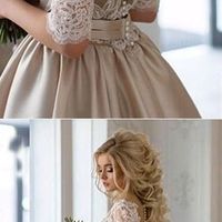 Chariming A-line Half Long Sleeves Champagne Wedding Dresses Bridal Gowns - Thumbnail 1