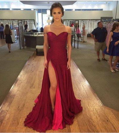 Sexy Open Back Prom Dress, Slit Evening Dress,Burgundy Graduation Dress