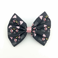 Luna Black Cat Printed Hair Bow - Sailor Scout, Moon Stick - Sailor Moon Inspired Kawaii Fabric Hair Clip  - Thumbnail 2