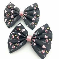 Luna Black Cat Printed Hair Bow - Sailor Scout, Moon Stick - Sailor Moon Inspired Kawaii Fabric Hair Clip  - Thumbnail 1