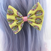 Pastel Wonder Woman Hand Drawn Yellow & Pink Fabric Hair Bow Comic Book Superhero Hair Clip - Thumbnail 2