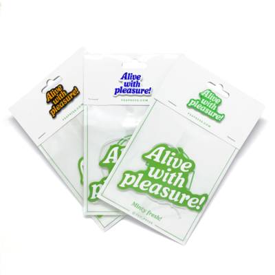 Alive with pleasure! enamel pin + air freshener