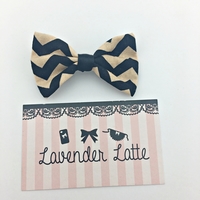 Print Black and Tan Chevron Small Fabric Hair Bow - Zig Zag Hair Clip - Thumbnail 3