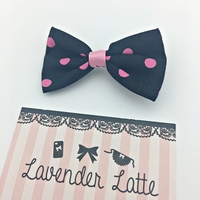 Black and Pink Polkadot Print Small Fabric Hair Bow - Dot Hair Clip - Thumbnail 3