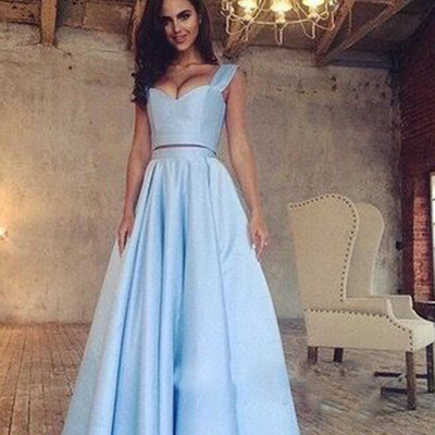 Two piece prom dress,a line graduation dress,sky blue prom gown