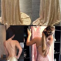 Sequin Evening Prom dress, Mermaid Gold Party prom dress, Backless Long prom dress, 2017 prom dress - Thumbnail 2