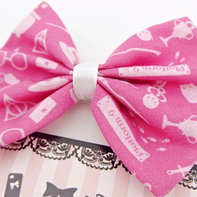 Pink harry potter inspired fabric hair bow - hogwarts handmade hair clip accessory