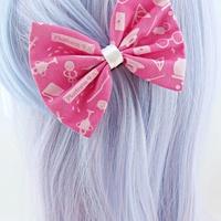 Pink Harry Potter Inspired Fabric Hair Bow - Hogwarts Handmade Hair Clip Accessory - Thumbnail 3