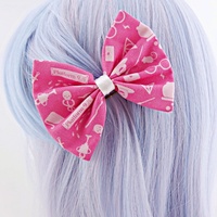 Pink Harry Potter Inspired Fabric Hair Bow - Hogwarts Handmade Hair Clip Accessory - Thumbnail 1