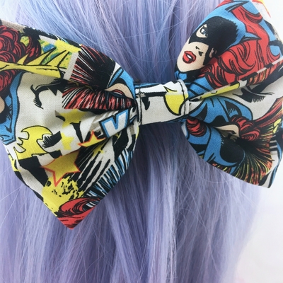 Comic book girl print large hair bow geeky girl hair clip - Thumbnail 5