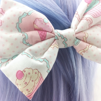 Pastel ice cream & cupcakes kawaii printed large hair bow  - Thumbnail 2