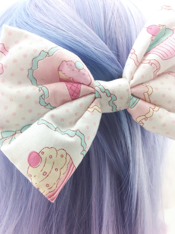 Pastel Ice Cream & Cupcakes Kawaii Printed Large Hair Bow 