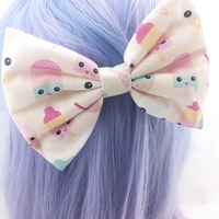 Pastel Kawaii Ice Cream Printed Large Hair Bow - Cute & Girly Hair Clip  - Thumbnail 3