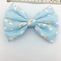 Kawaii Pastel Blue Rainbow and Clouds Handmade Large Hair Bow Hair Clip Fairy Kei - Thumbnail 3