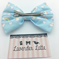 Kawaii Pastel Blue Rainbow and Clouds Handmade Large Hair Bow Hair Clip Fairy Kei - Thumbnail 4