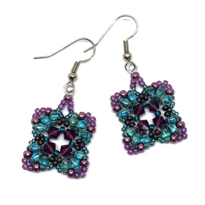 Aqua, Lilac, and Deep Purple Crystal Center Earrings