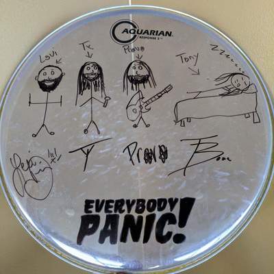 Stick figure signed custom drum head