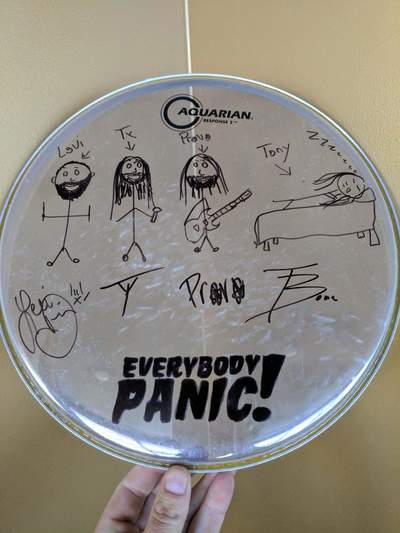 Stick figure signed custom drum head